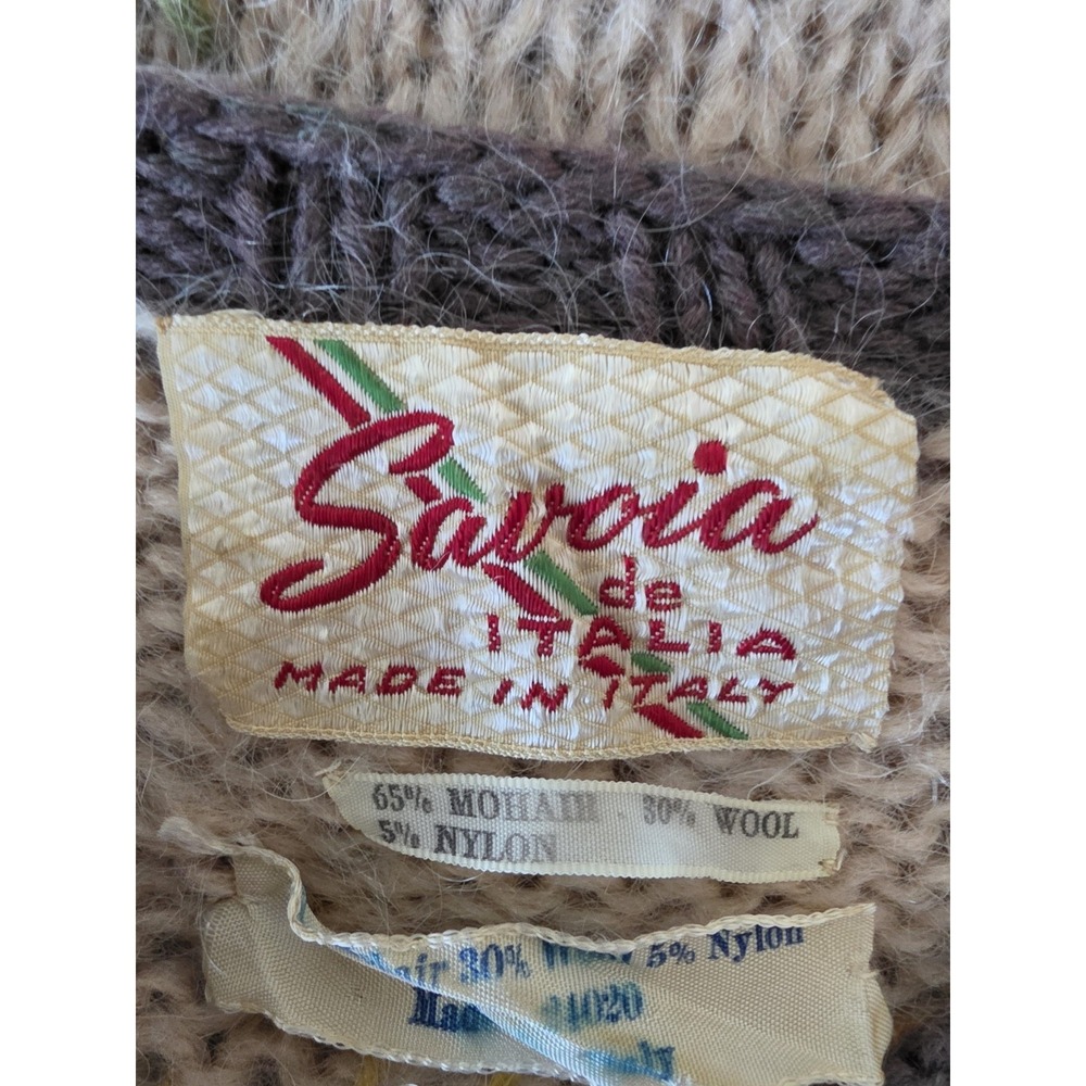 VTG Savoia de Italia Mohair Blend Cardigan Tan Floral Long Sleeve Boho Embroider - Picture 3 of 4